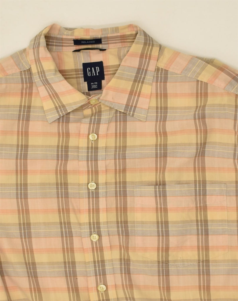 GAP Mens Slim Short Sleeve Shirt XL Beige Check Cotton | Vintage Gap | Thrift | Second-Hand Gap | Used Clothing | Messina Hembry 