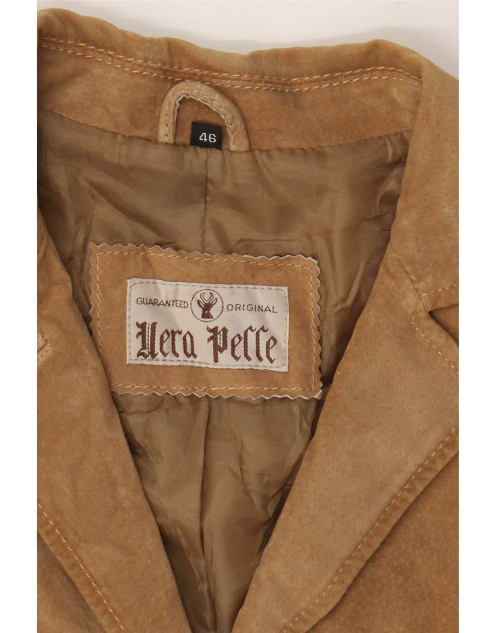 Vintage Womens 3 Button Suede Blazer Jacket IT 46 Large Beige Leather