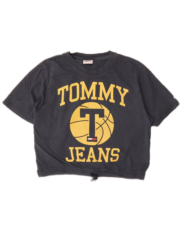 Tommy Hilfiger Womens Crop Graphic T-Shirt Top UK 10 Small Navy Blue Cotton