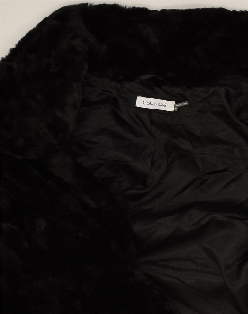 CALVIN KLEIN Womens Faux Fur Jacket UK 12 Medium Black Acrylic | Vintage Calvin Klein | Thrift | Second-Hand Calvin Klein | Used Clothing | Messina Hembry 