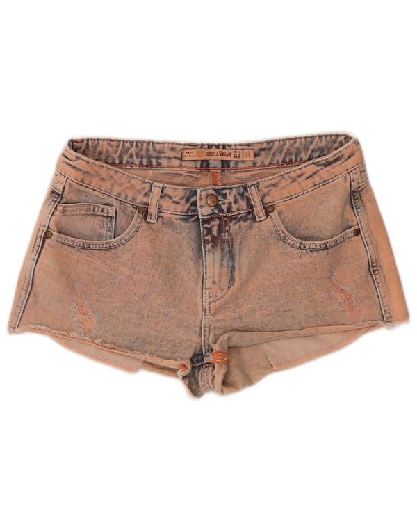Zara Womens Denim Distressed Hot Pants EU 40 Medium W30  Pink
