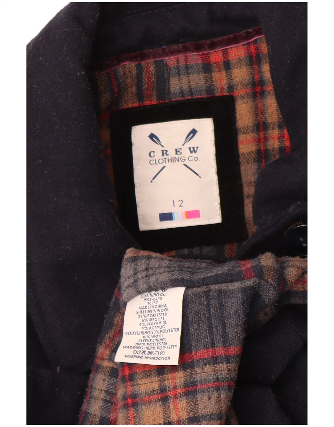 Crew Clothing Womens Pea Coat UK 12 Medium Navy Blue Wool