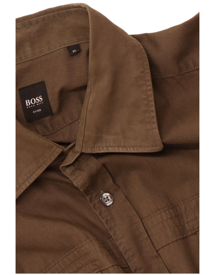 HUGO BOSS Mens Fitted Shirt XL Brown