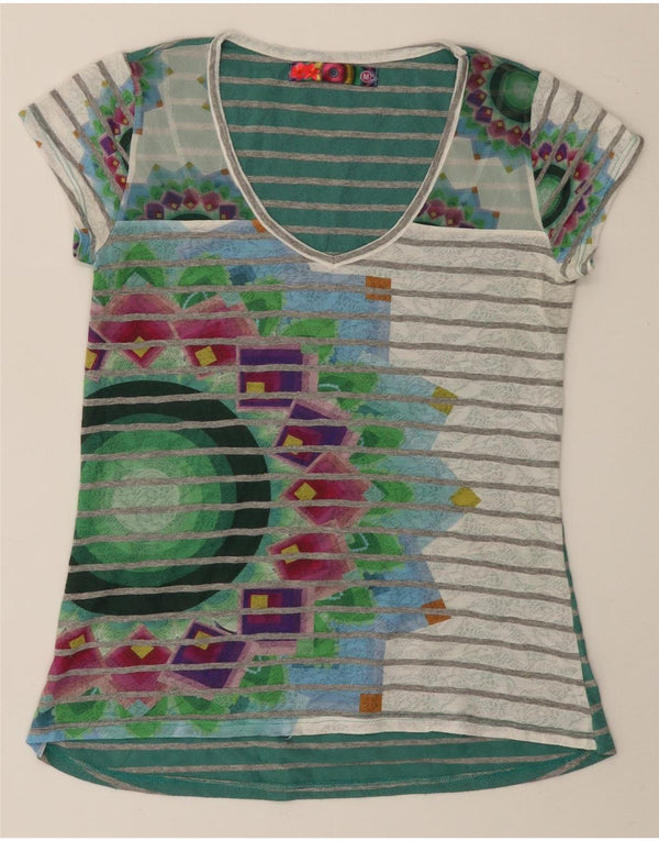 DESIGUAL Womens Graphic T-Shirt Top UK 12 Medium Green Floral