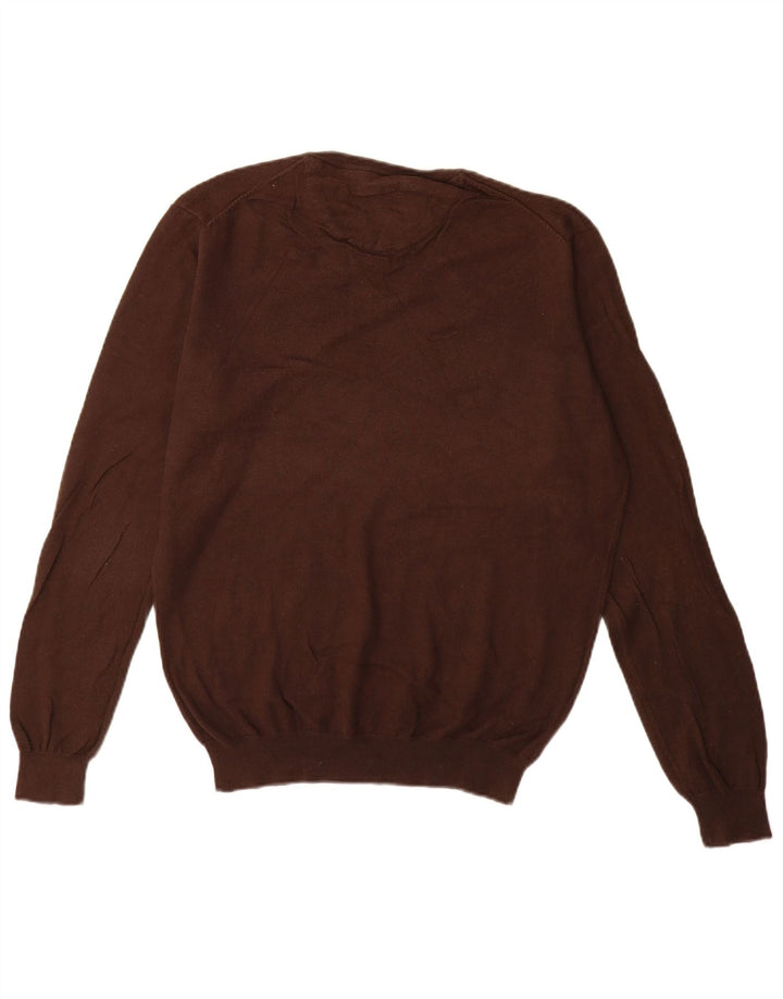 Massimo Dutti Mens V-Neck Jumper Sweater Large Brown Cotton