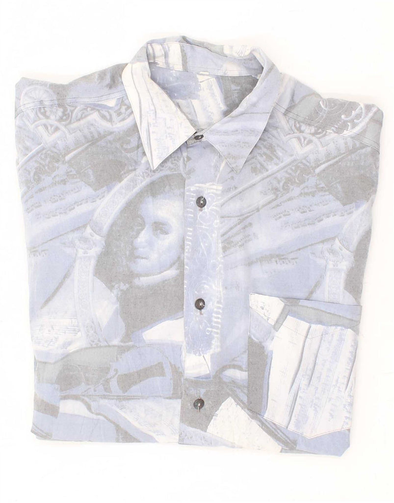 VINTAGE Mens Abstract Pattern Shirt Small Blue Vintage Vintage and Second-Hand Vintage from Messina Hembry 