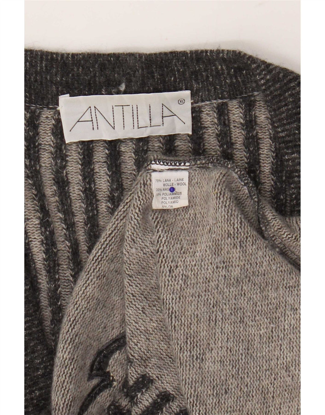 Vintage Womens Longline Cardigan Sweater UK 14 Medium Grey Striped Wool