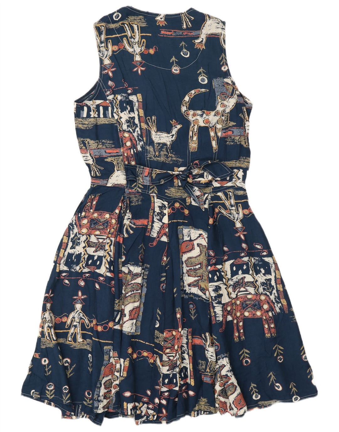Vintage Womens Abstract Pattern A-Line Dress UK 12 Medium Navy Blue