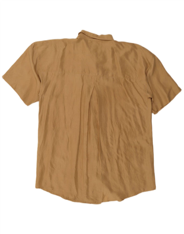 Studio Womens Short Sleeve Oversized Shirt Blouse UK 14 Medium Brown Silk