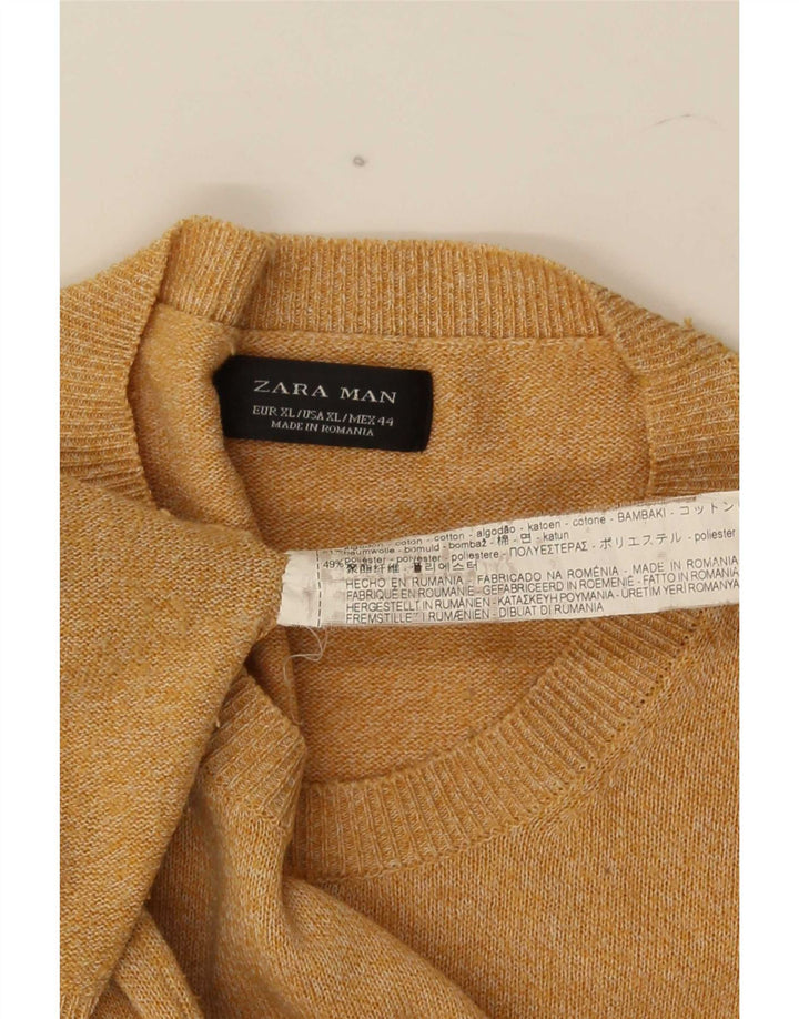 Zara Mens Crew Neck Jumper Sweater XL Brown Cotton