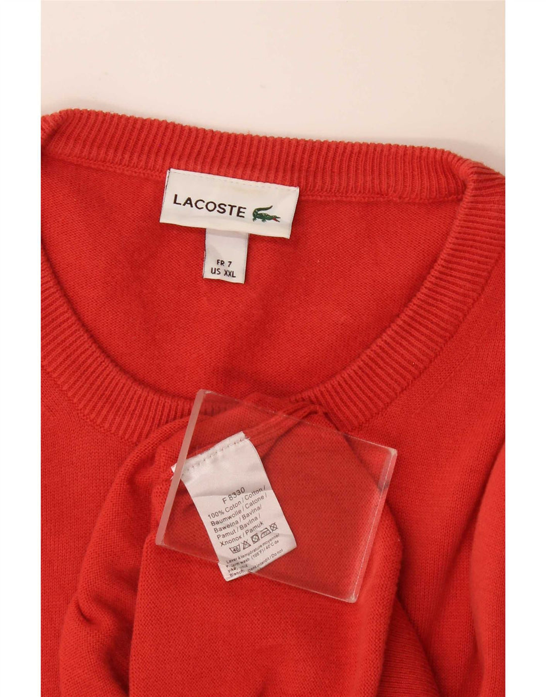 Lacoste Mens Crew Neck Jumper Sweater Size 7 2XL Red Cotton