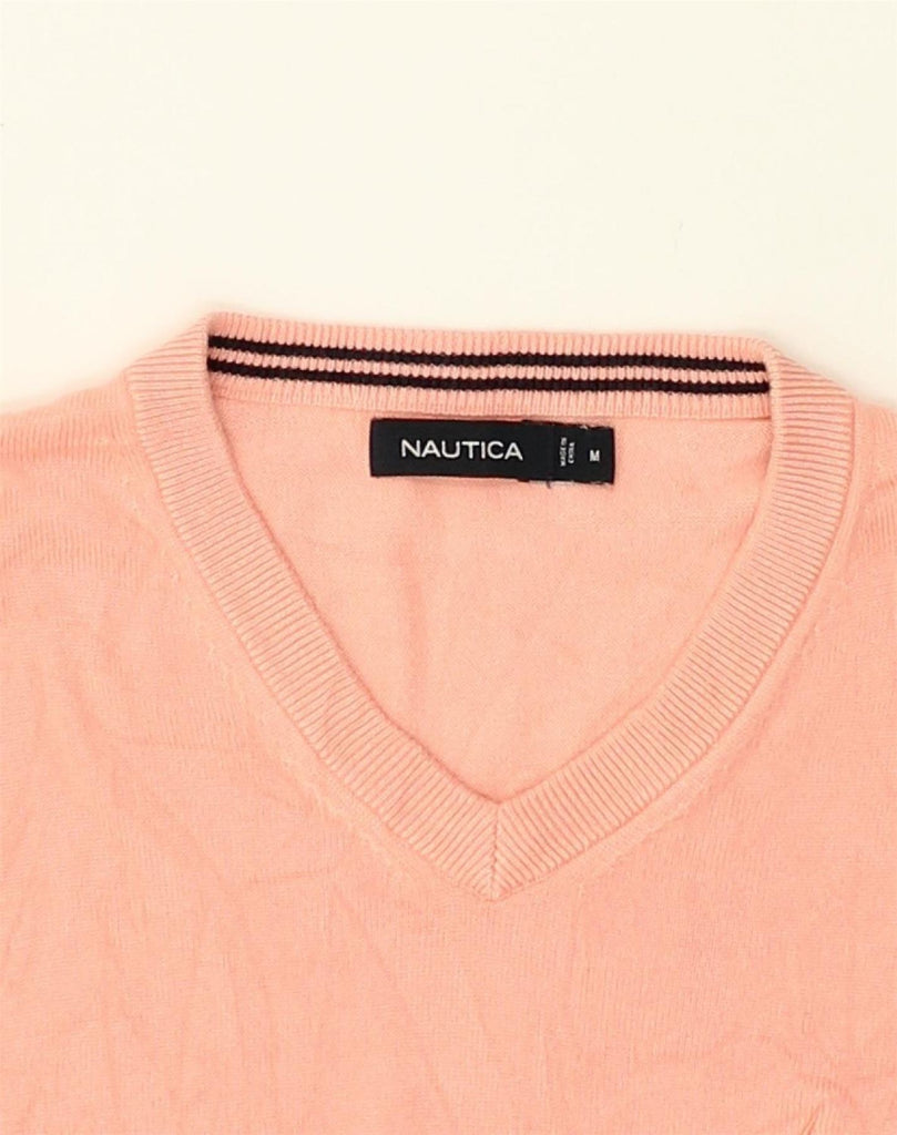 NAUTICA Mens V-Neck Jumper Sweater Medium Pink Cotton | Vintage Nautica | Thrift | Second-Hand Nautica | Used Clothing | Messina Hembry 