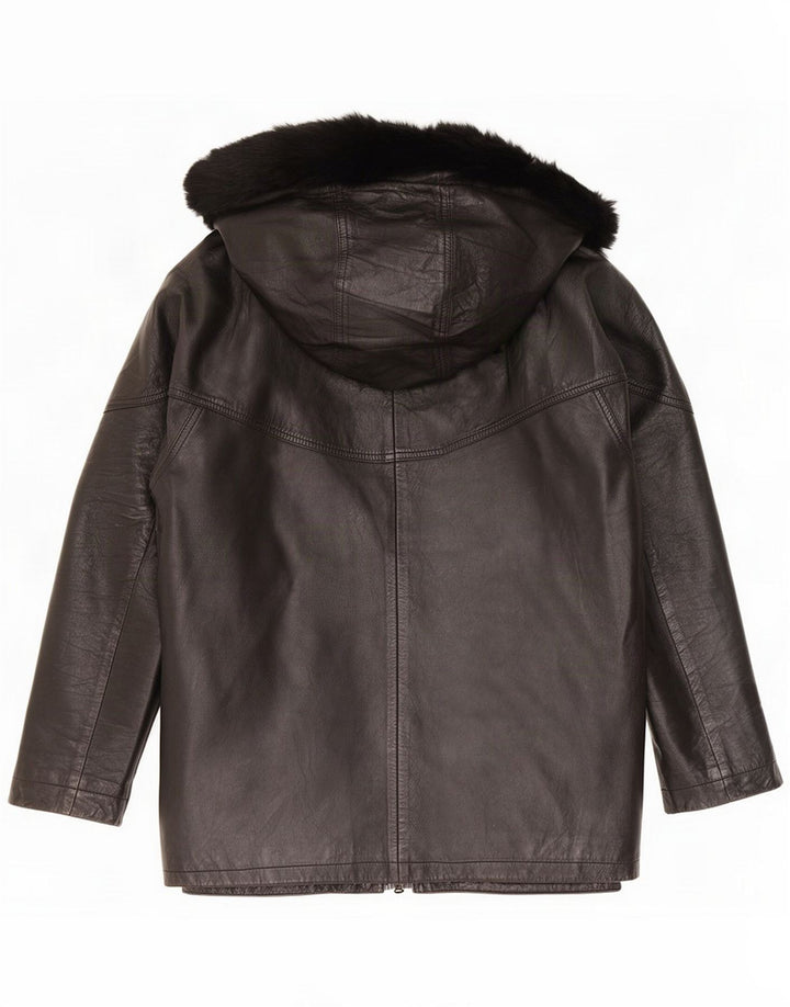 Vintage Womens Hooded Oversized Leather Jacket IT 44 Medium Black