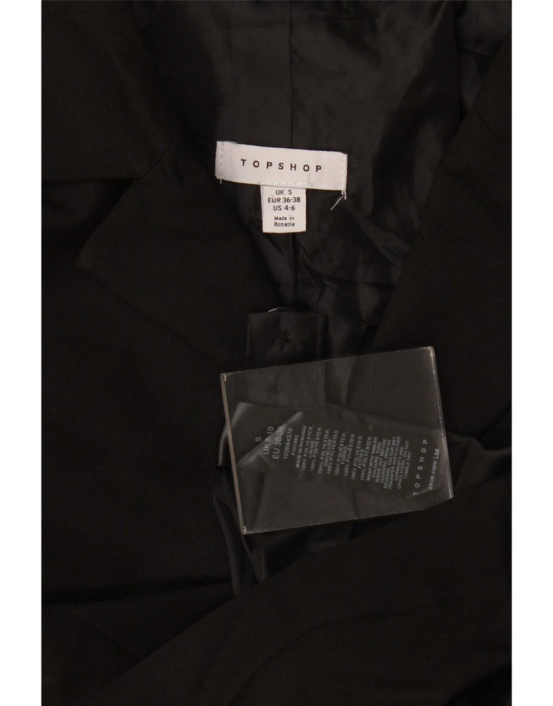 Topshop Womens Oversized 3 Button Blazer Jacket UK 10 Small Black Polyester