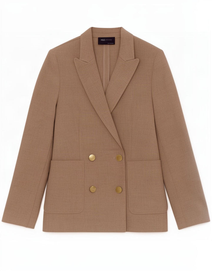 Marks & Spencer Womens Double Breasted Blazer Jacket UK 8 Small Beige