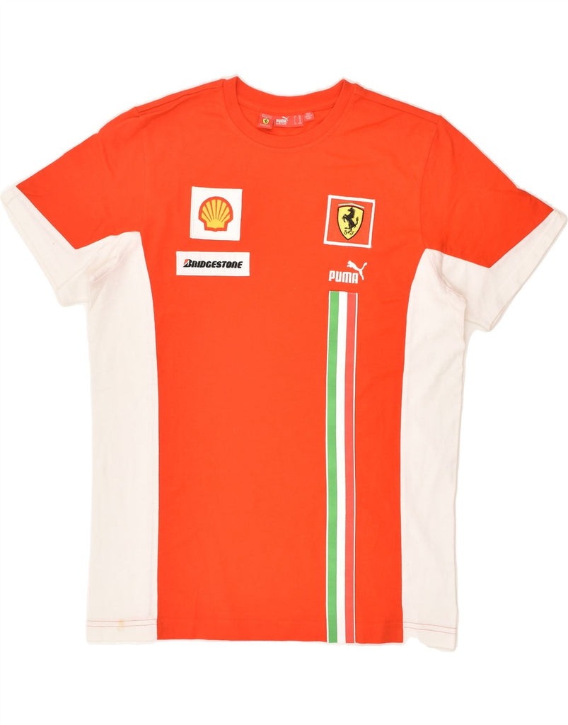 PUMA Mens Graphic T-Shirt Top UK 34/36 Small Orange Colourblock Cotton | Vintage Puma | Thrift | Second-Hand Puma | Used Clothing | Messina Hembry 