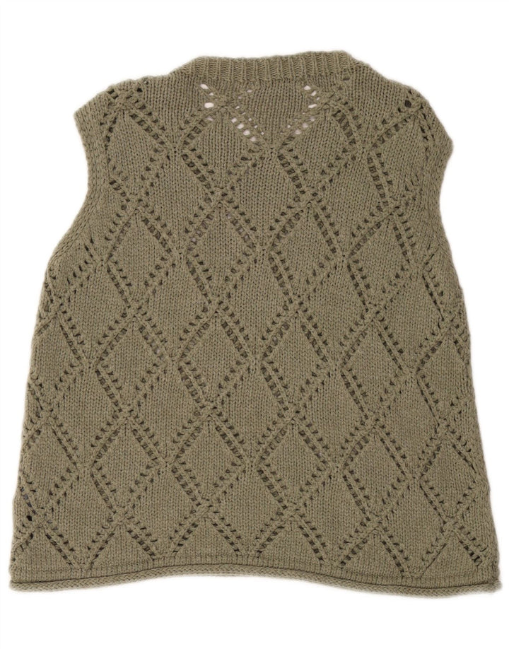 MARKS & SPENCER Mens Crop Vest Tank Top Medium Khaki Argyle/Diamond Cotton