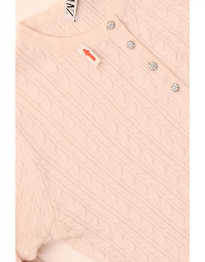 Zara Womens Crop Cardigan Sweater UK 8 Small Pink