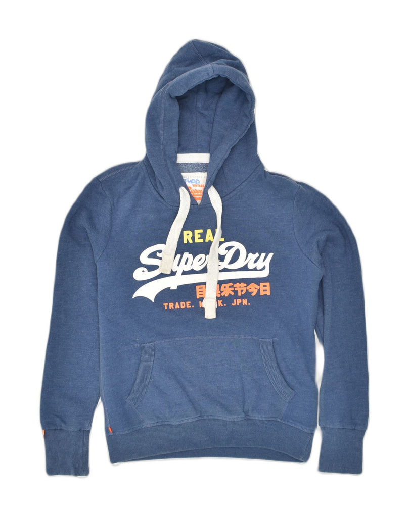 SUPERDRY Womens Graphic Hoodie Jumper UK 10 Small Navy Blue Cotton | Vintage Superdry | Thrift | Second-Hand Superdry | Used Clothing | Messina Hembry 