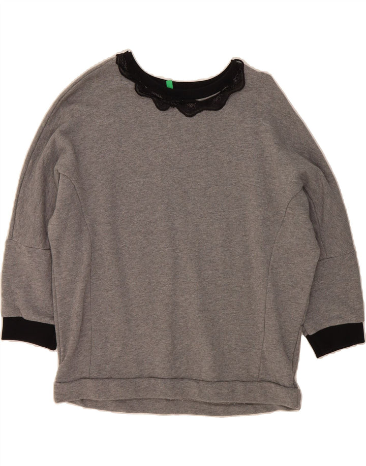 BENETTON Womens Oversized 3/4 Sleeve Sweatshirt Jumper UK 10 Small Grey Vintage Benetton and Second-Hand Benetton from Messina Hembry 