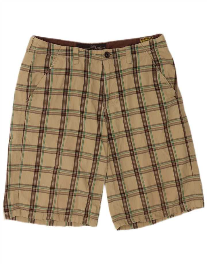 Tom Tailor Mens Chino Shorts W32 Medium Beige Plaid Cotton