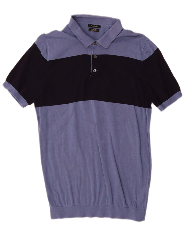 Massimo Dutti Mens Polo Neck Jumper Sweater Medium Blue Colourblock