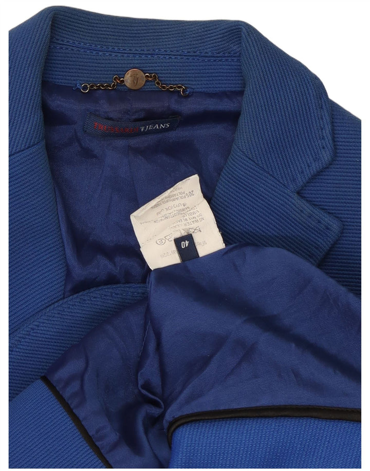 Trussardi Womens 3 Button Blazer Jacket IT 40 Small Blue Cotton