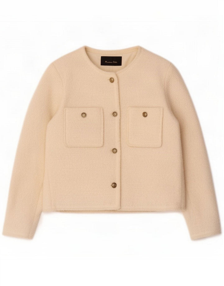 Massimo Dutti Womens 4 Button Oversized Blazer Jacket UK 6 XS Off White