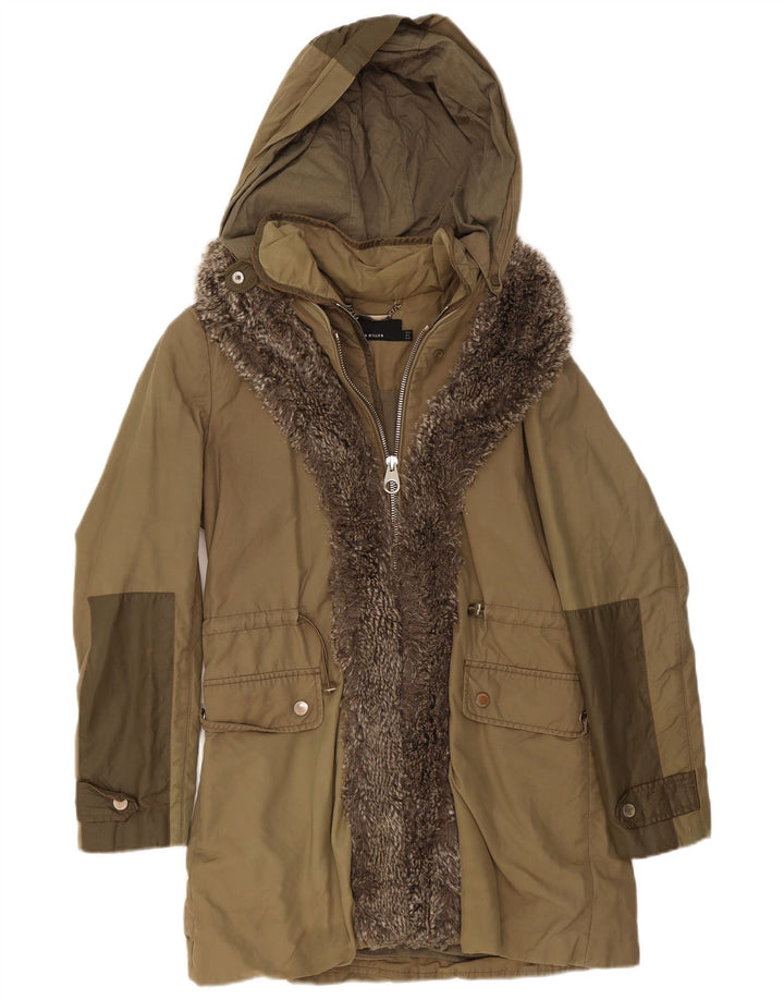 Karen Millen Womens Hooded Parka Jacket UK 12 Medium Khaki Polyester