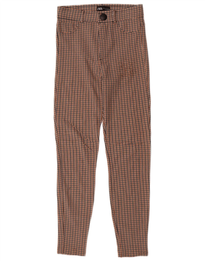 Zara Womens Slim Casual Trousers Medium W28 L28 Brown Houndstooth