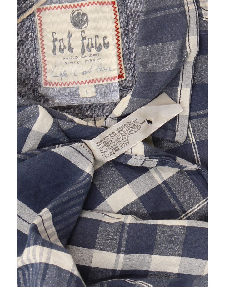 Fat Face Mens Short Sleeve Shirt Large Navy Blue Plaid Cotton