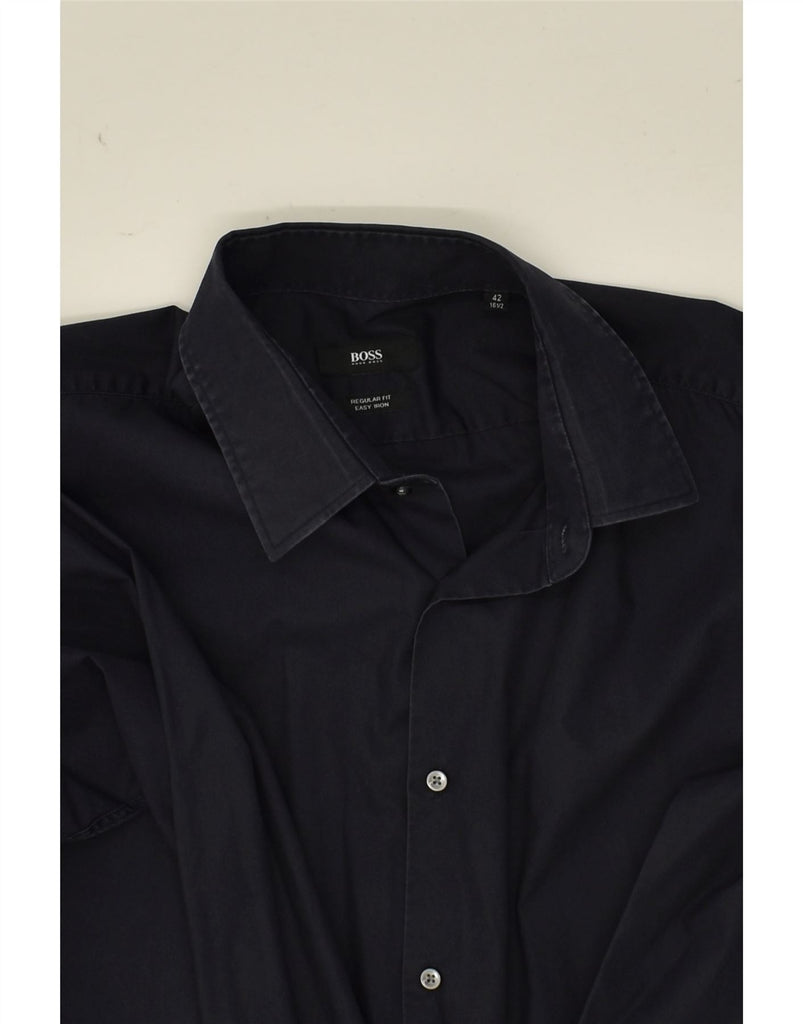 HUGO BOSS Mens Regular Fit Shirt Size 16 1/2 42 Large Navy Blue | Vintage Hugo Boss | Thrift | Second-Hand Hugo Boss | Used Clothing | Messina Hembry 