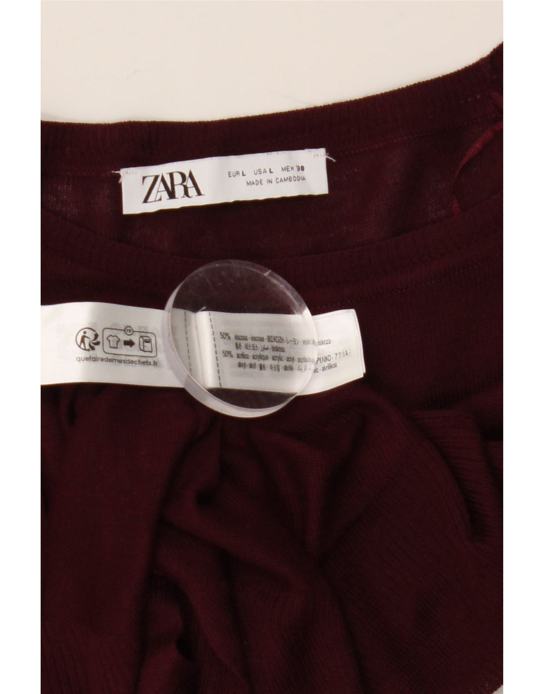 ZARA Womens Boat Neck Jumper Sweater UK 16 Large Burgundy Viscose