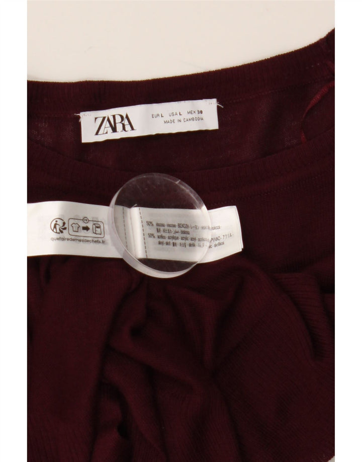 ZARA Womens Boat Neck Jumper Sweater UK 16 Large Burgundy Viscose
