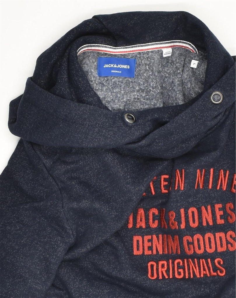 JACK & JONES Mens Graphic Hoodie Jumper Large Navy Blue Cotton | Vintage Jack & Jones | Thrift | Second-Hand Jack & Jones | Used Clothing | Messina Hembry 