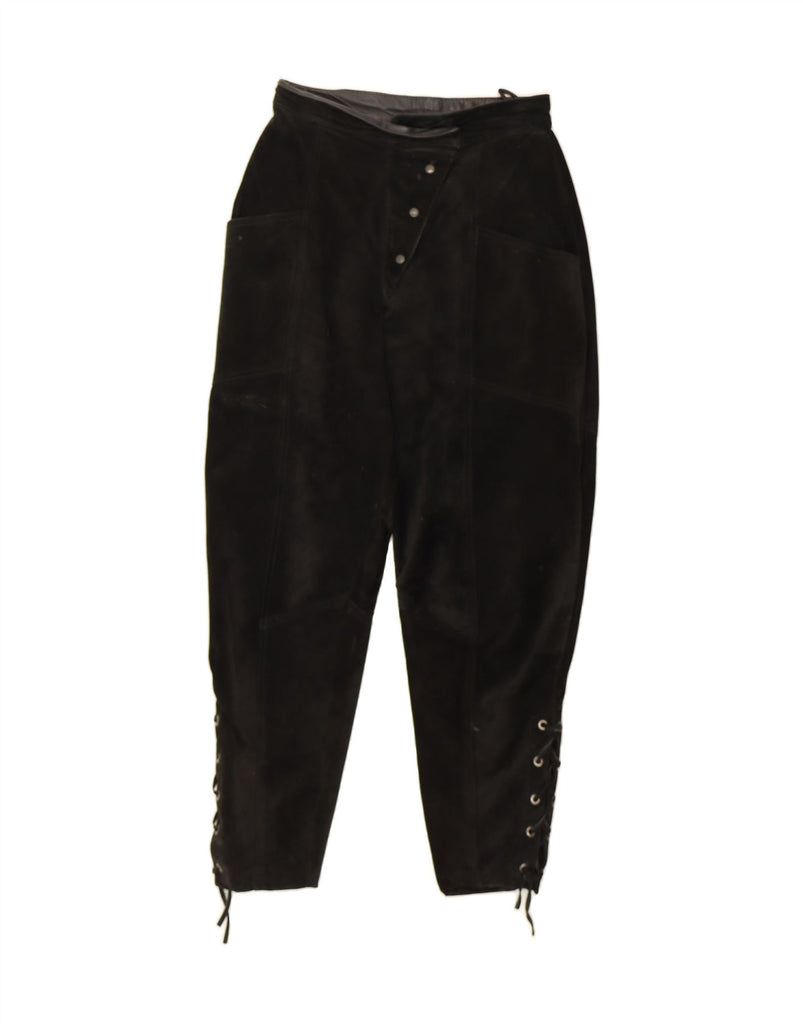 VINTAGE Womens Tapered Suede Trousers EU 38 Medium W28 L27 Black Patchwork Vintage Vintage and Second-Hand Vintage from Messina Hembry 
