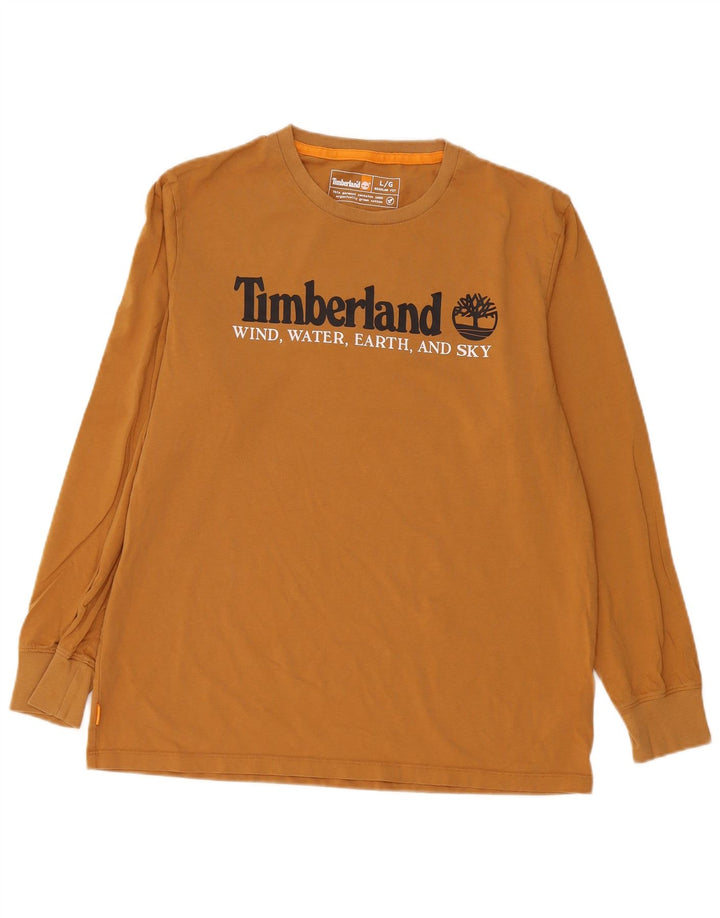 Timberland Mens Regular Fit Graphic Top Long Sleeve Large Brown Cotton