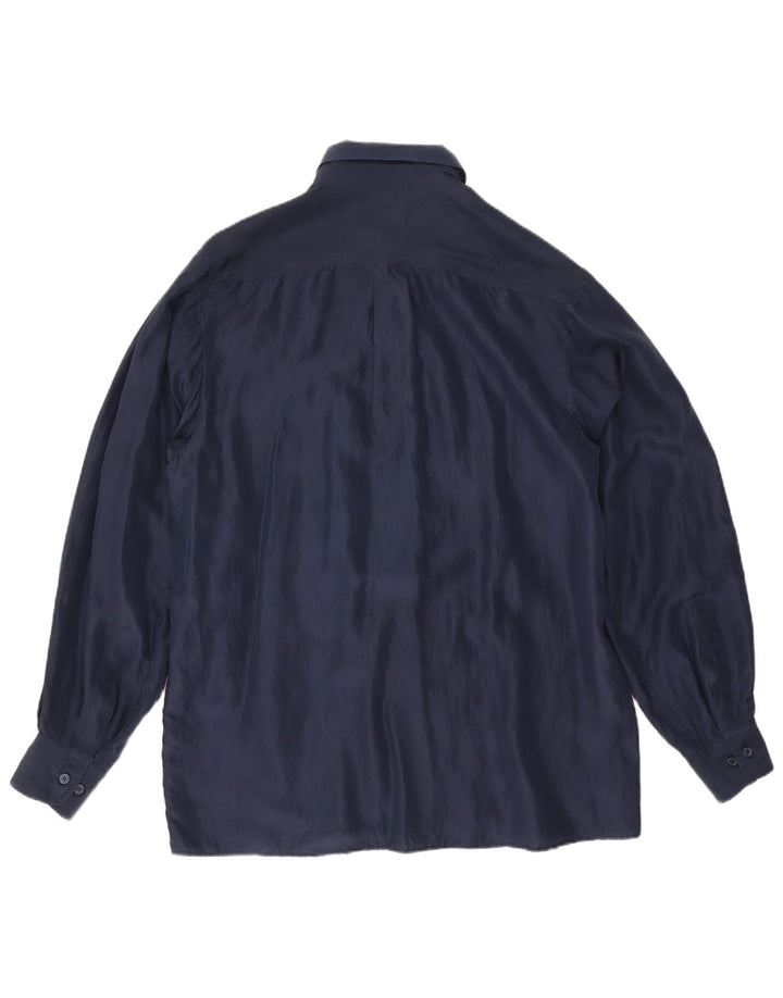 Vintage Mens Shirt Large Navy Blue Silk