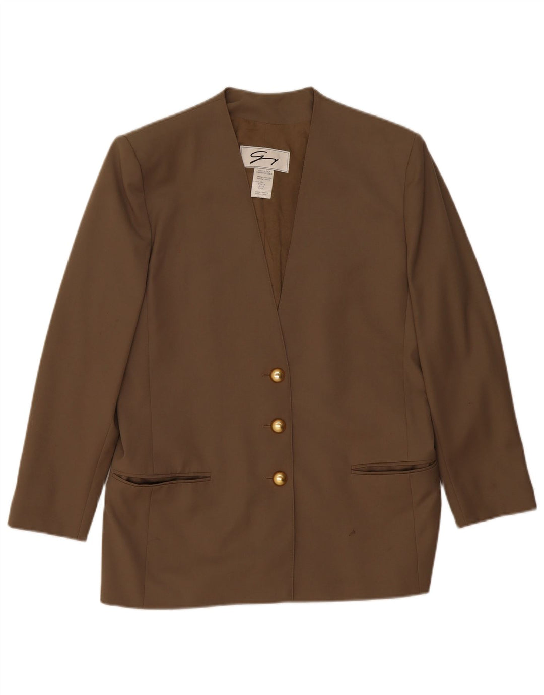 Genny Womens Longline 3 Button Blazer Jacket US 12 Large Khaki Wool