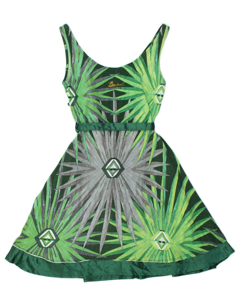 DESIGUAL Womens Graphic A-Line Dress UK 10 Small Green Geometric | Vintage Desigual | Thrift | Second-Hand Desigual | Used Clothing | Messina Hembry 