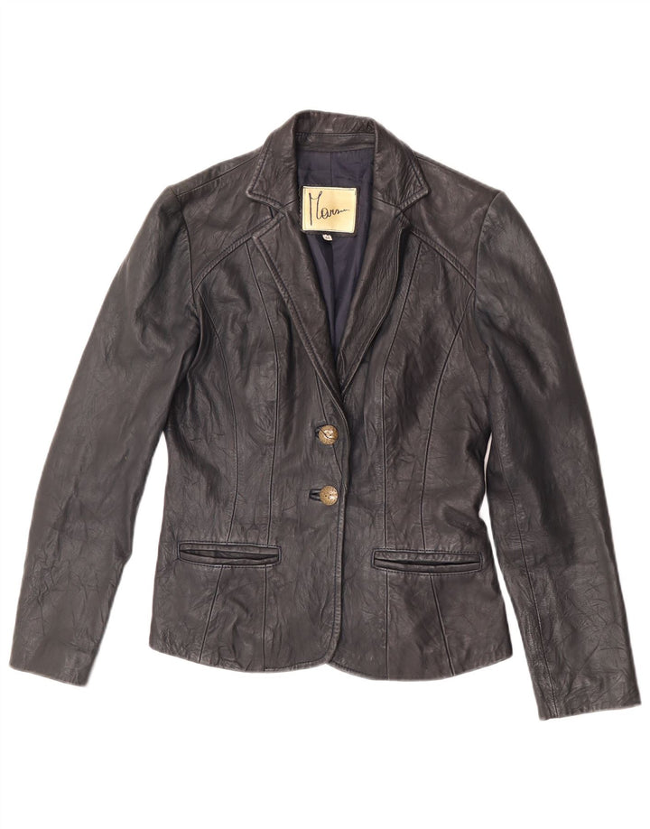 Vintage Womens 2 Button Leather Blazer Jacket IT 44 Medium Black Leather