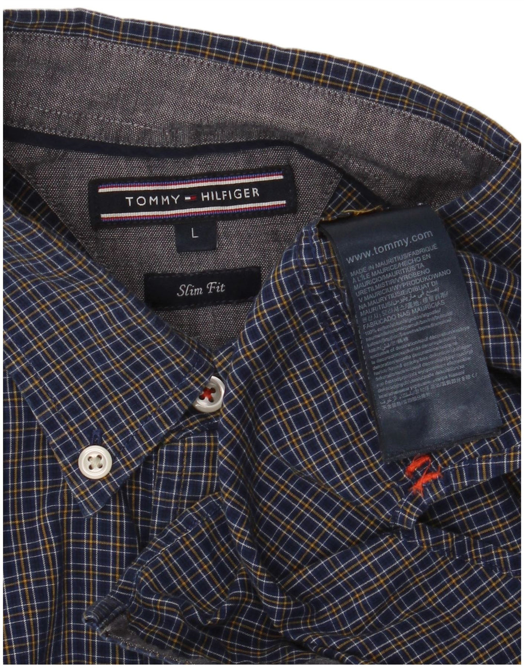 Tommy Hilfiger Mens Slim Fit Shirt Large Navy Blue Check Cotton