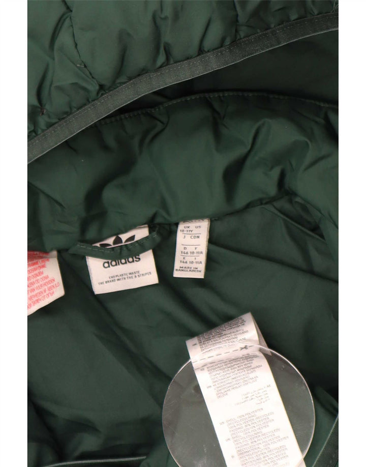 Adidas Boys Hooded Padded Jacket 10-11 Years Green Polyester