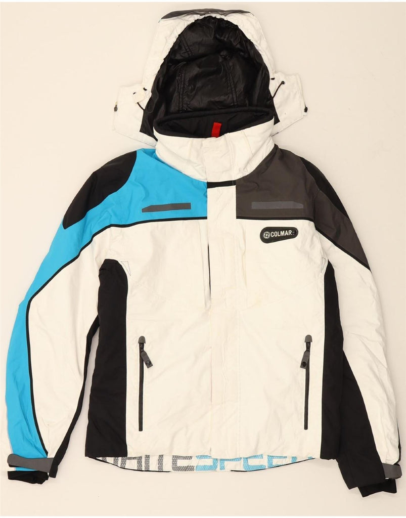 COLMAR Mens Hooded Windbreaker Jacket UK 38 Medium White Colourblock Vintage Colmar and Second-Hand Colmar from Messina Hembry 