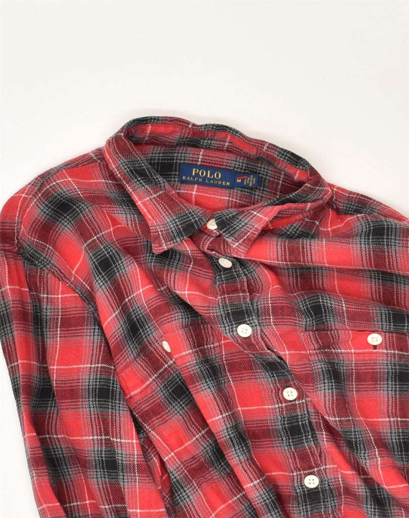 POLO RALPH LAUREN Womens Shirt UK 12 Medium Red Check Linen | Vintage Polo Ralph Lauren | Thrift | Second-Hand Polo Ralph Lauren | Used Clothing | Messina Hembry 