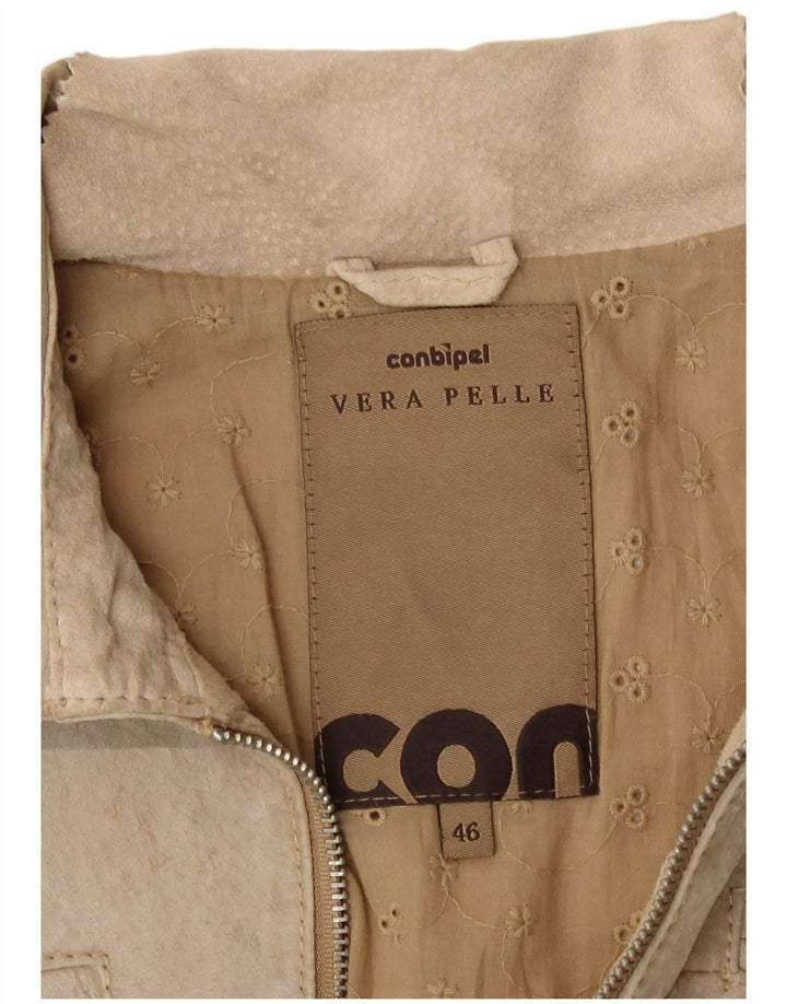 Conbipel Womens Bomber Suede Jacket IT 46 Large Beige Leather