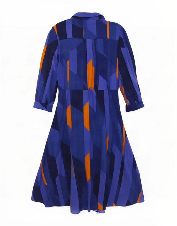 Hobbs Womens 3/4 Sleeve Maxi Dress UK 10 Small Blue Geometric