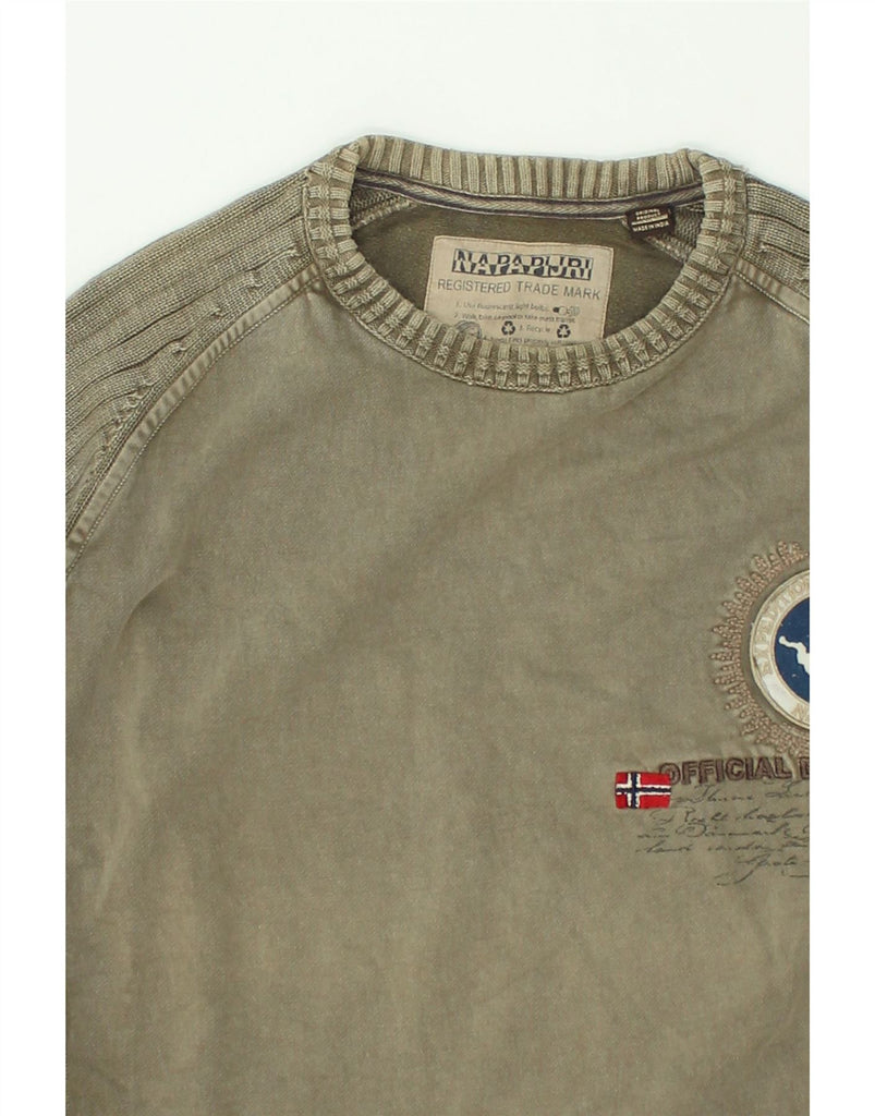 NAPAPIJRI Mens Crew Neck Jumper Sweater Large Grey Colourblock Cotton | Vintage Napapijri | Thrift | Second-Hand Napapijri | Used Clothing | Messina Hembry 
