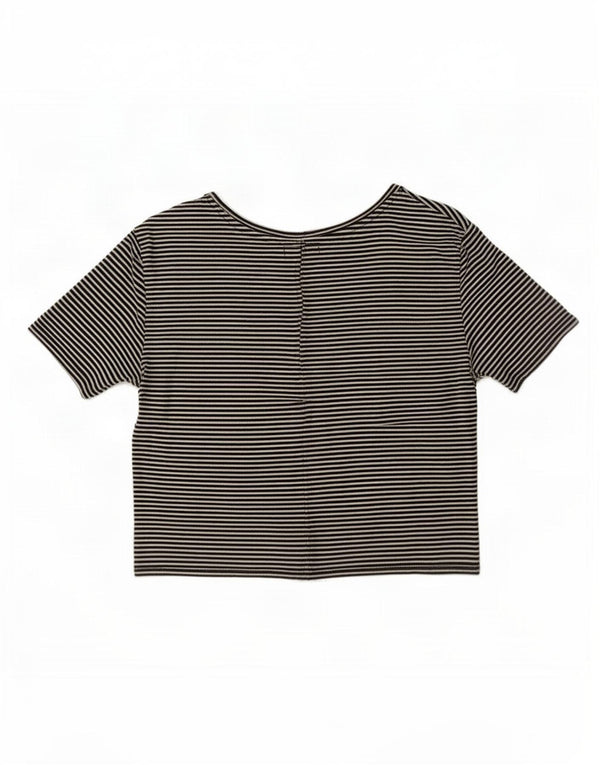 Zara Womens Crop T-Shirt Top UK 14 Large Black Pinstripe Cotton