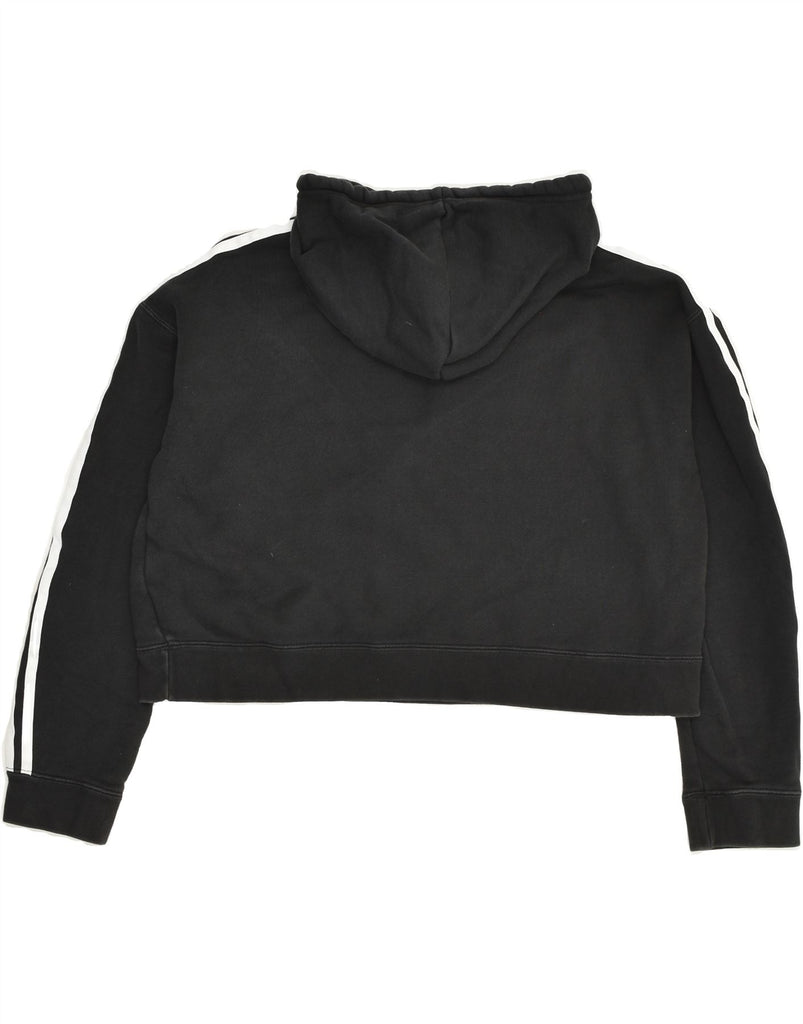 ADIDAS Womens Crop Hoodie Jumper UK 12 Medium Black Cotton | Vintage Adidas | Thrift | Second-Hand Adidas | Used Clothing | Messina Hembry 